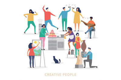 Creative people characters of group vector background