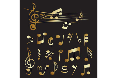 Gold musical note of set vector collection