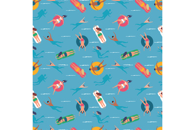 People swimming in sea seamless pattern background