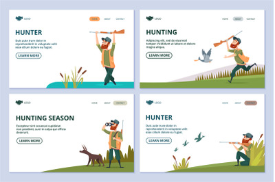 Hunting web pages. Hunter with gun&2C; dog&2C; ducks vector banners