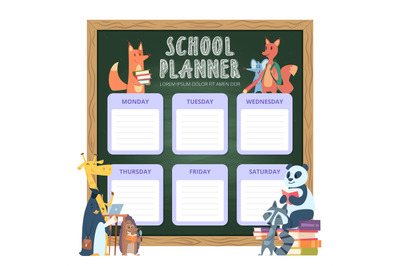 Planner for kids. School personal list organization for week funny car