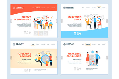 Management landing. Business website page layout organization goal mar