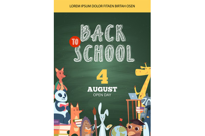 Back to school poster. Open day party event invitation placard picture