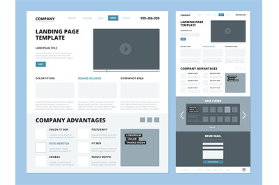 Landing page template. Website layout design elements footer header me