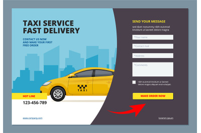 Taxi landing. Booking car promotion city service with web form for mak