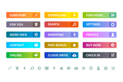 Web buttons. Internet modern colored flat icons and buttons template v