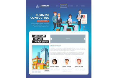 Business landing. Project management web page layout marketing startup