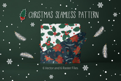 Christmas Holly Poinsettia Seamless Pattern