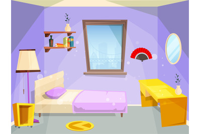 Room for girl. House bedroom for girl kid children cartoon vector appa