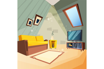 Attic. Bedroom for kids interior of attic room corner with window on c