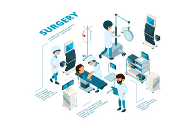 Surgeries isometric. Medical staff surgeons work emergency therapy pro