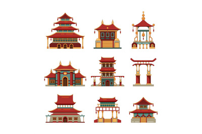 China traditional buildings. Cultural japan objects gate pagoda palace