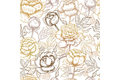 Floral pattern. Peonies textile design pictures of flowers and leaves