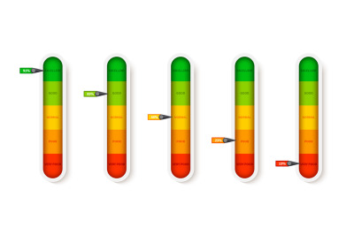 Level indicator meter with percentage units. Scoring progress vertical