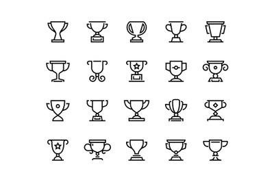 Trophy cup line icons. Competition prize and sport team awards, winner