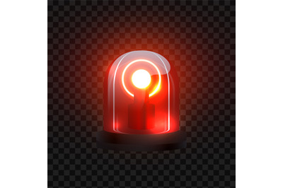 Realistic red siren. Blink lighting like security lamp attention. Vect