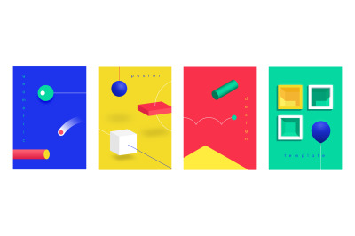 Abstract 3D posters. Isometric futuristic technology banners with geom