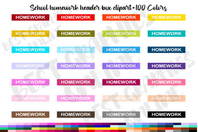 100 Colors Homework Header Planner Sticker Clip Art