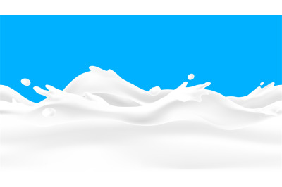 Milk wave background. Seamless liquid yoghurt flow with drops and spla