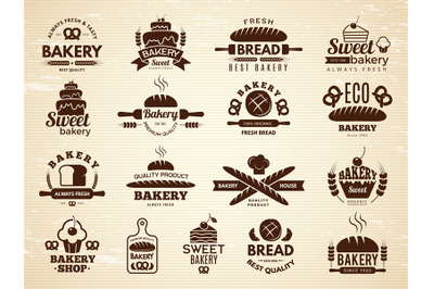 Bakery labels. Pastry and cupcakes cafe icons kitchen food bakery prod