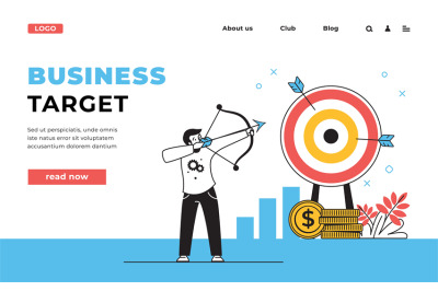 Target web page. Business strategy landing page with office workers te