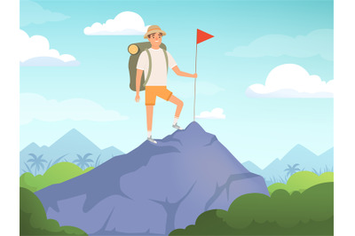 Camping characters. Hiking background people travelling nature vector