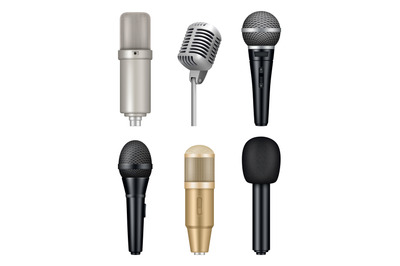 Microphones realistic. Professional media music studio equipment metal