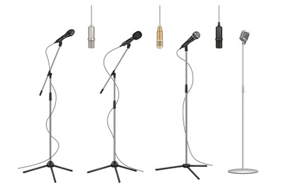 Mic stand. Realistic music microphones sound studio professional equip