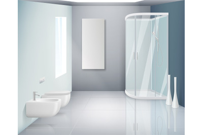 Bathroom interior. Modern toilet or washroom objects bathroom realisti