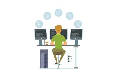 Programmer, information technology worker vector illustration. Program