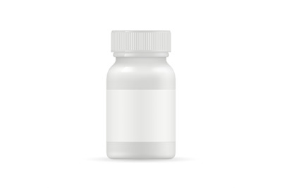 Realistic medication bottle mockup vector. White pills or drugs packin