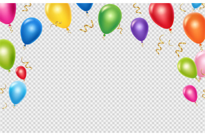 Celebration vector background template. Realistic balloons and ribbons