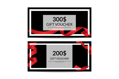 Gift voucher vector templates with red ribbon