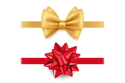 Vector realistic red and golden gift bows isolated on white background