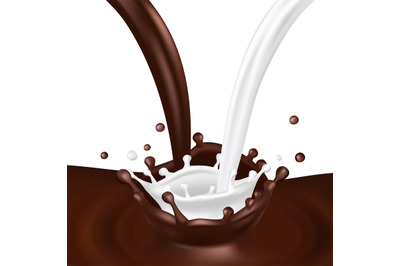 Realistic vector splashes. Milk and chocolate flows isolated on white