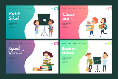 Back to school landing page set. Vector web banners template with cart