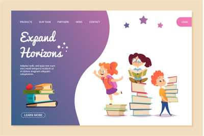 Expand horizons vector concept. Reading landing page template. Cartoon