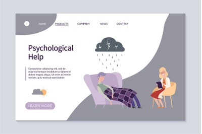 Psychological help web landing page vector template