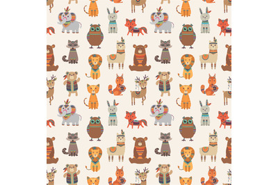 Tribal animal seamless pattern. Ethnic style animals vector texture