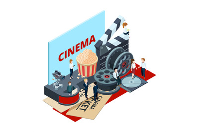 Cinema, isometric film production and postproduction vector concept