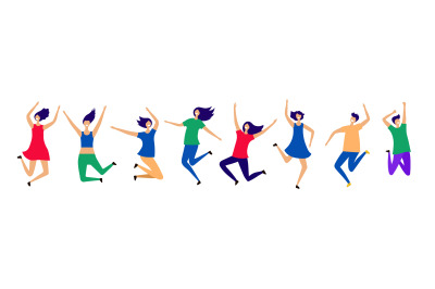 Happy flying and jumping people vector characters