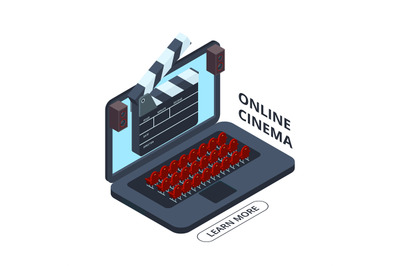 Online cinema isometric vector icon. Home cinema illustration