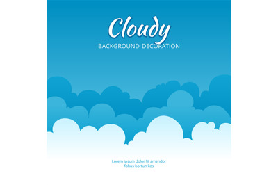 Cloudy flat. Template of fluffy clouds stylized blue sky vector banner