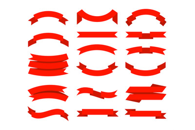 Flat ribbons. Banner tape collection premium red ribbons different sha