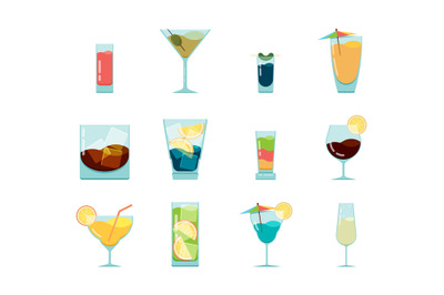 Cocktails flat icon. Alcoholic summer party drinks in glasses cuba lib