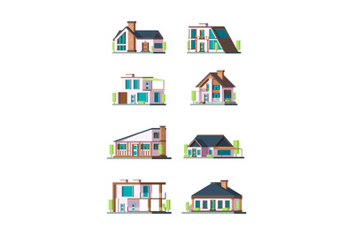 Modern cottages. Villa new living home residence townhouse vector flat