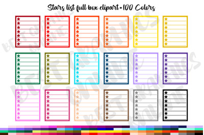 100 Colors Stars Checklist Clipart Set