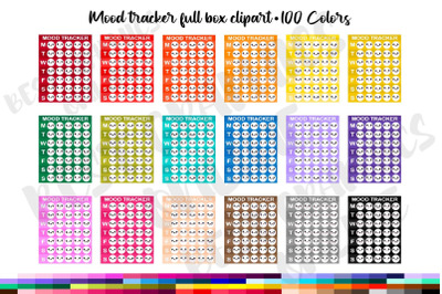 100 Colors Mood Daily Tracker Full Box Clipart Set