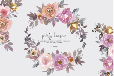 Pretty Bouquet Watercolor Floral Clipart Set