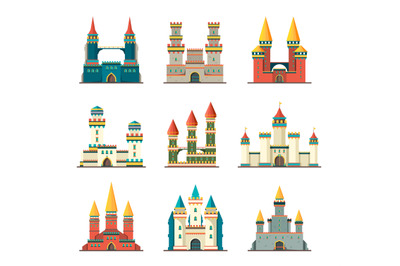 Castles medieval. Fairytale dome palace with big towers vector picture